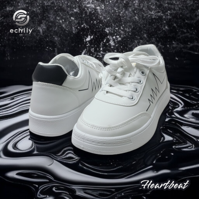 Chaussure Basket Femme Blanche HeartBeat Noir - Image 6